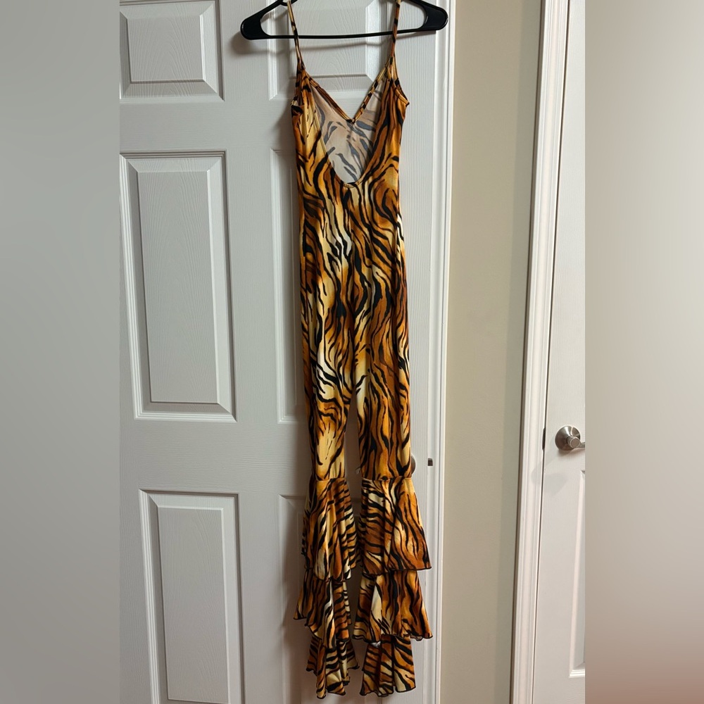 Tiger Print Ruffled Jumpsuit - Picture 2 of 4